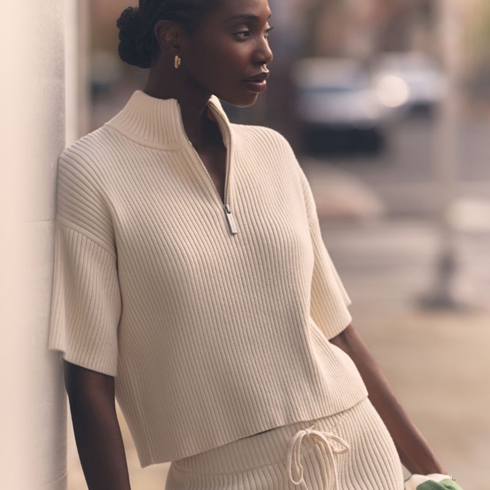 Anthropologie Sweaty Betty Short-Sleeve Retreat Rib Sweater